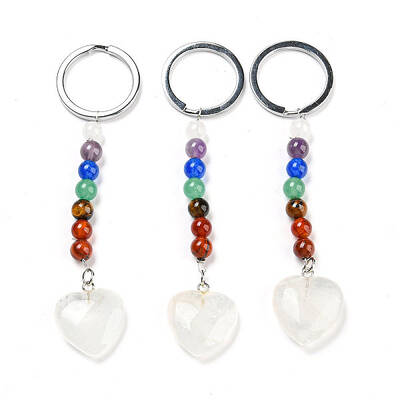 Natural Quartz Crystal Heart Pendant Keychain