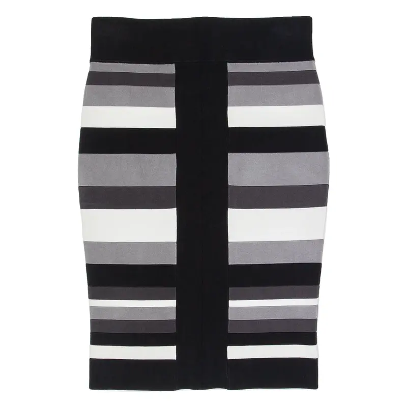 KAREN MILLEN Womens Bandage Skirt Black Knee Length Striped S