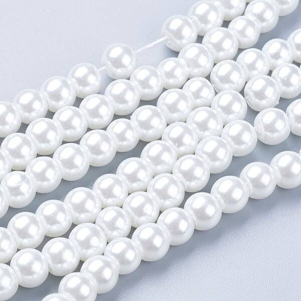 White Glass Pearl Round Loose Beads For Jewelry Necklace Craft Making