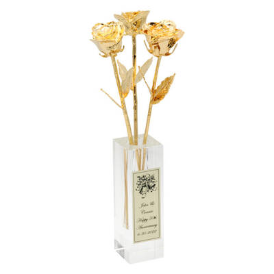 3 14 Gold 50th Anniversary Roses in Personalized Vase