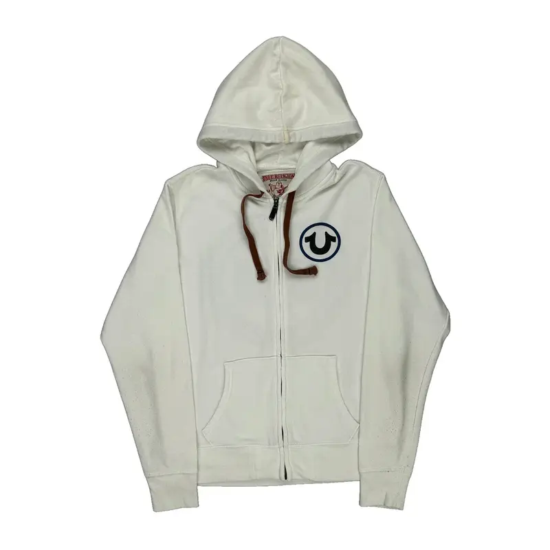 True Religion Graphic Hoodie - Medium White Cotton Blend