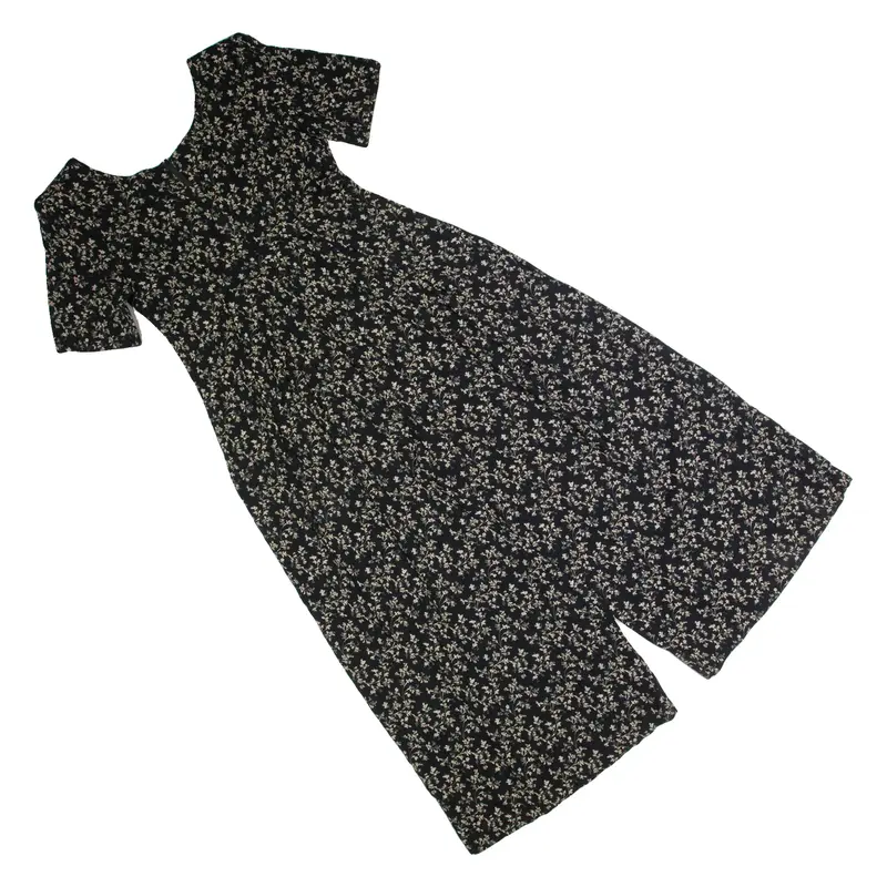 ALL THAT JAZZ Womens Jumpsuit Black Floral 90s Wide-Leg S