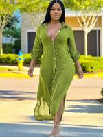 Women's Plain Split Hem Button Front Shirt Dress, Casual Long Sleeve Collared Long Dress for Spring & Fall, Women's Clothing ...