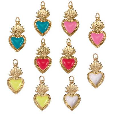 10Pcs 5 Colors Golden Tone Brass Enamel Pendants