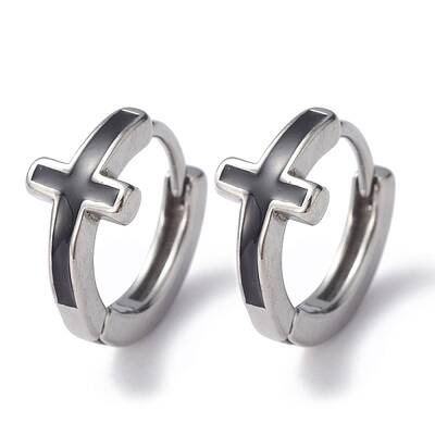 Non-Tarnish 316 Stainless Steel Cross Hoop Earrings for Men Women