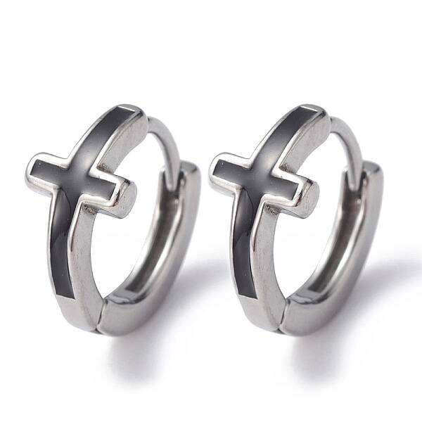 Non-Tarnish 316 Stainless Steel Cross Hoop Earrings for Men Women