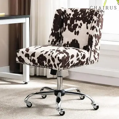CHAIRUS Criss Cross Chair with Wheels,Armless Swivel Home Modern Home Office Desk Chair,Swivel Adjustable Vanity Chair,Cow Pr...