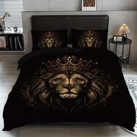 Lion & Crown Print Soft Breathable Bedding Set, Including 1 Count Bedspread & Pillowcase without Filler, Bedding Supplies for...