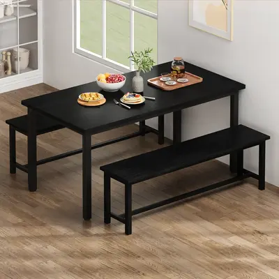 Recaceik Dining Table Set For 4 Dinner Table for 4 Kitchen and Dining Room Table Set with 2 Benches for Small Space Kitchen &...