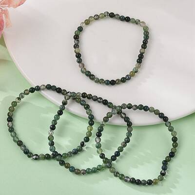 Natural Moss Agate Beads Stretch Bracelets