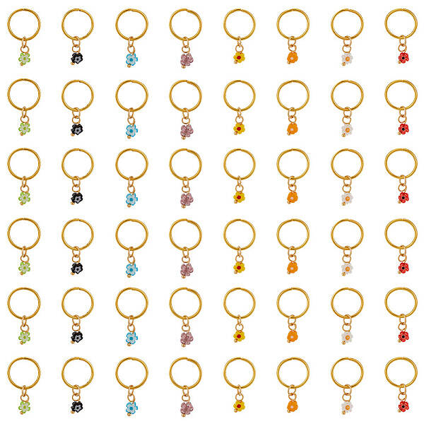 24Pcs 8 Colors Handmade Millefiori Glass & Iron Braiding Hair Pendants Decoration Clips