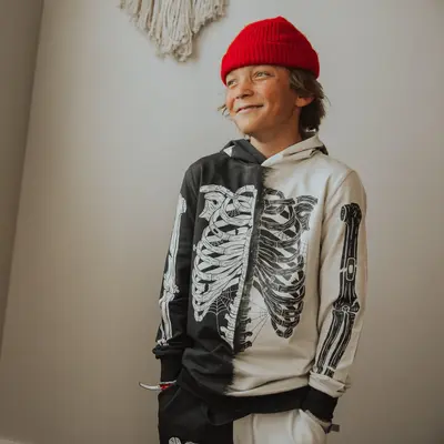 Kids Hoodie - 'Skelly' - Black & White