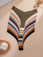 Women's Summer Solid Color Drop Waist Thong, Panties, Basic Back To School Wear, Soft Comfy Fabric Breathable Seamless Panty ...