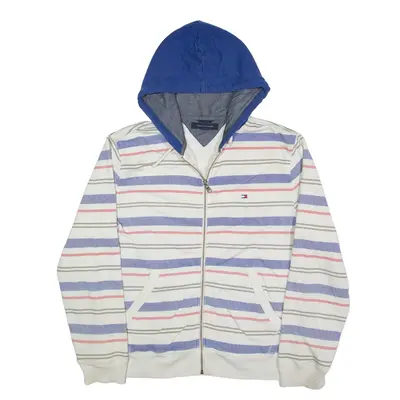 TOMMY HILFIGER Striped Hoodie White Full Zip Mens M