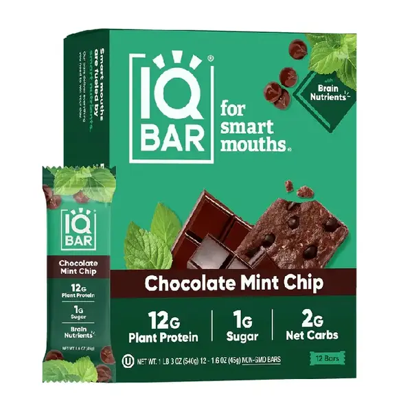 IQBAR Chocolate Mint Chip (12 Bars) - Brain and Body Keto Protein Bars - 12-Count Energy Bars - Low Carb/Sugar - High Fiber M...