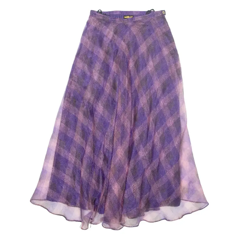 Womens A-Line Skirt Purple Long Gingham S