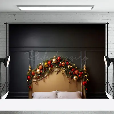 Christmas Balls Gold Headboard Backdrop For Photo - Aperturee