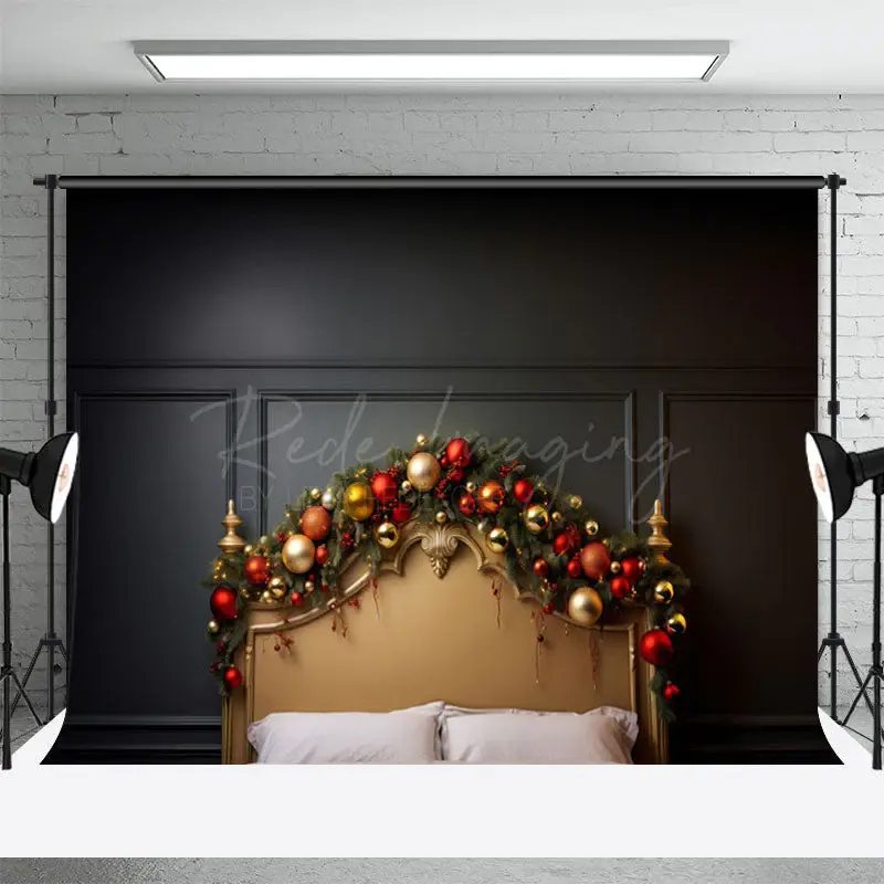Christmas Balls Gold Headboard Backdrop For Photo - Aperturee