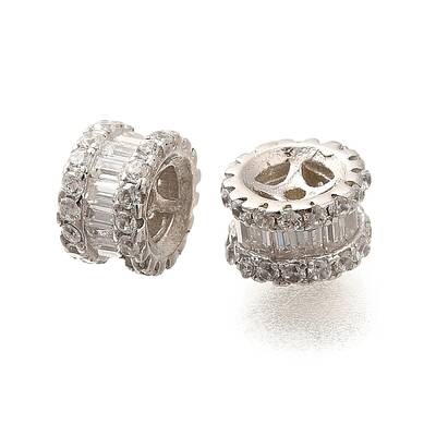 925 Sterling Silver Micro Pave Clear Cubic Zirconia Beads