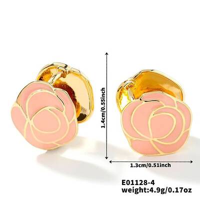 Vintage Brass Enamel Mountain Camellia Hoop Earrings