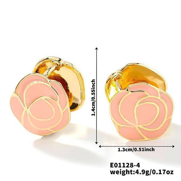 Vintage Brass Enamel Mountain Camellia Hoop Earrings