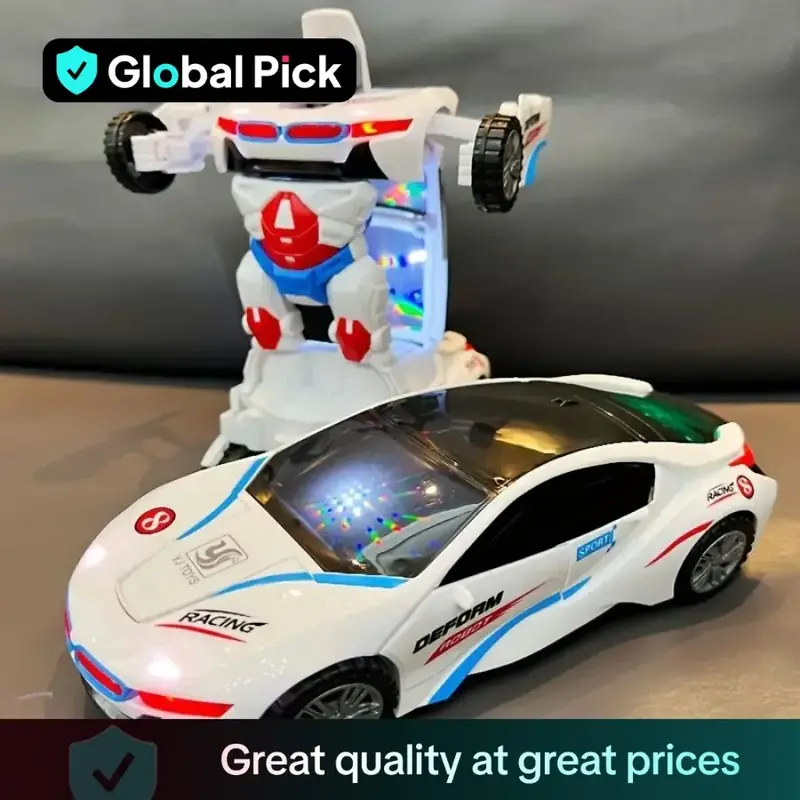 Automatic Deformation Robot Car Toy, 1 Count Transform Car Toy, Automatic Universal Avoid Obstacles Car Toy with Lights and...