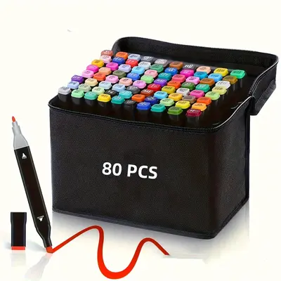 Marker Pens 80 Colors Alcohol Markers with Case & Holders, Dual Tips Chisel & Fine Art Markers for Adult Coloring Kids Drawin...