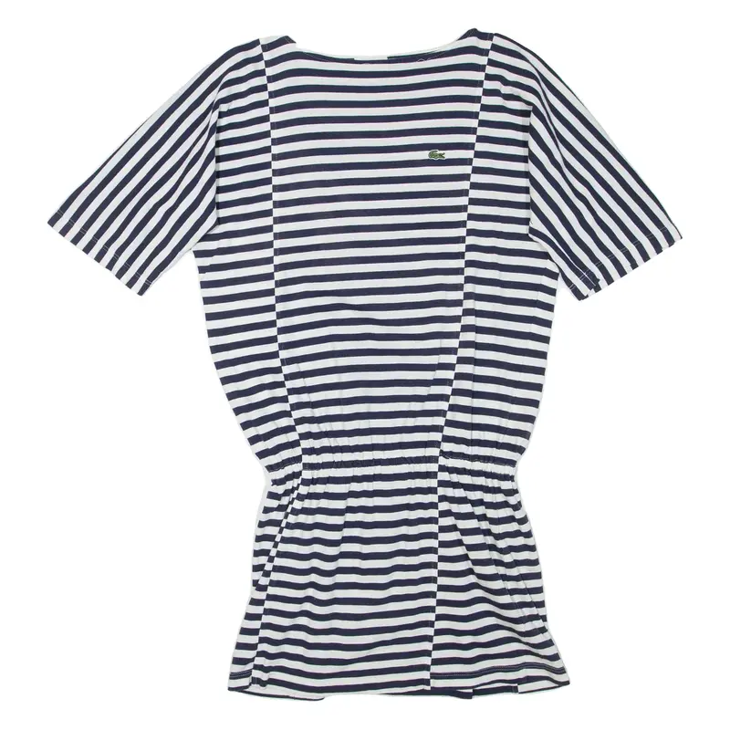 LACOSTE Girls T-Shirt Dress White Striped Short Sleeve Knee Length 12Y