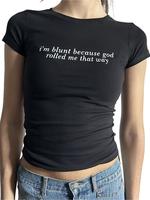 Women's Letter Print Crop Tee, Casual Short Sleeve T-shirt for Summer, Ladies Clothes for Daily Wear