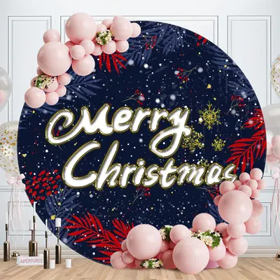 Leaves And Snowflake Round Christmas Backdrop - Aperturee