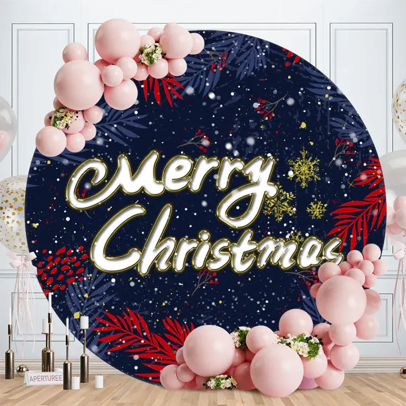 Leaves And Snowflake Round Christmas Backdrop - Aperturee