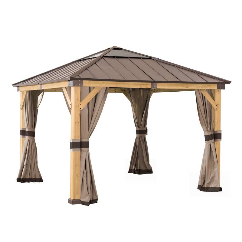 SUNJOY Replacement Curtains and Mosquito Netting for 11 ft. ×11 ft. Wood-Framed Gazebos