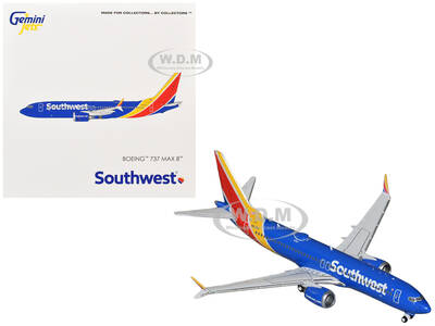 Boeing 737 MAX 8 Commercial Aircraft Southwest Airlines (N8788L) Blue with Red and Yellow Stripes 1/400 Diecast Model Airpl...