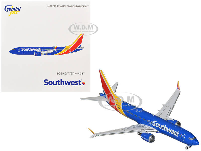 Boeing 737 MAX 8 Commercial Aircraft Southwest Airlines (N8788L) Blue with Red and Yellow Stripes 1/400 Diecast Model Airpl...
