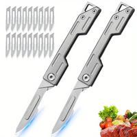Stainless Steel Kitchen Knife with Blade Cover, 1 Count Professional Kitchen Knife with 10pcs Blade, Meat Cutting Knife, Cook...