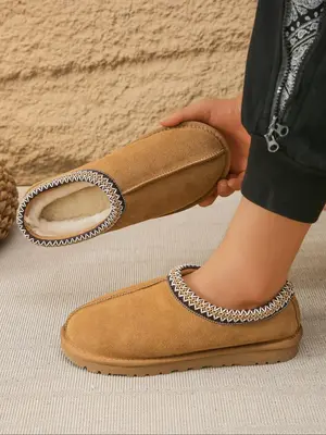 Men's Fashionable Solid Color Warm Slippers, Casual Comfortable Home Slippers for Fall & Winter, Fluffy Plush Lined Slippers ...