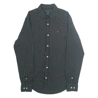 TOMMY HILFIGER Custom Fit Mens Shirt Black Check Long Sleeve XS