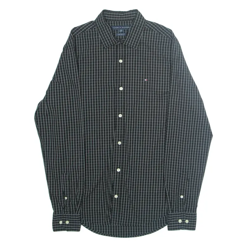 TOMMY HILFIGER Custom Fit Mens Shirt Black Check Long Sleeve XS