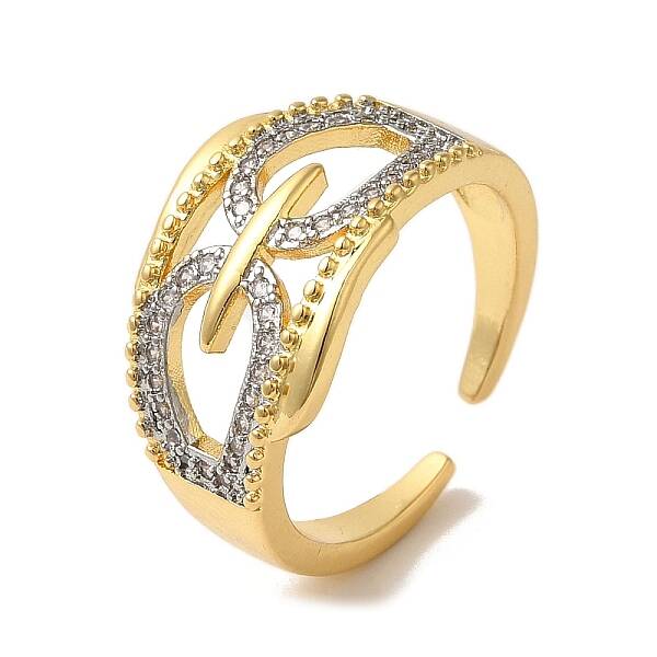 Rack Plating Brass Micro Pave Clear Cubic Zirconia Cuff Rings for Women
