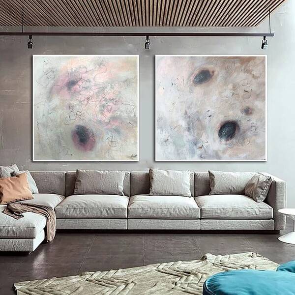 Large Abstract Beige Paintings On Canvas Original Set Of 2 Painting Modern Textured Painting Contemporary Art Ukraine Artist ...