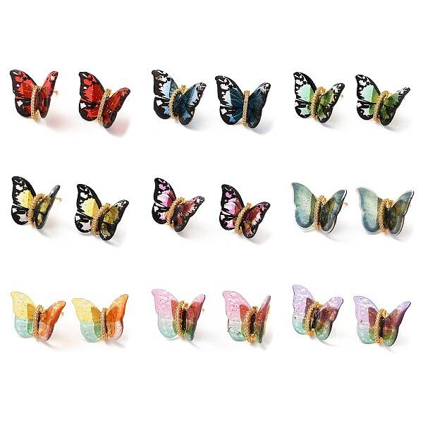 Film Butterfly Stud Earrings with Cubic Zirconia