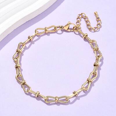 304 Stainless Steel Bowknot Link Anklets for Women
