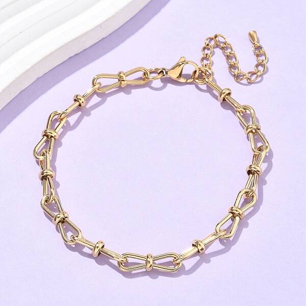 304 Stainless Steel Bowknot Link Anklets for Women