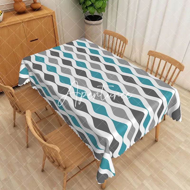 Aperturee Wavy Blue And Grey Print Rectangular Tablecloth, 52 x 70 inch, 30.82 USD, rectangle tablecloths, ZWH01903-A