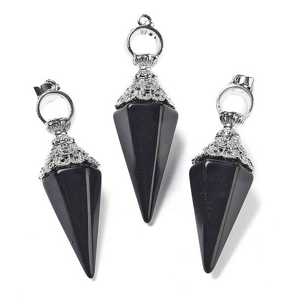 Natural Obsidian Faceted Cone Big Pendants