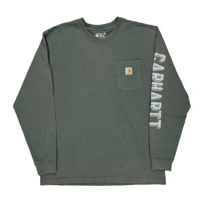 Loose Fit Carhartt Long Sleeve T-Shirt - Large Grey Cotton Blend