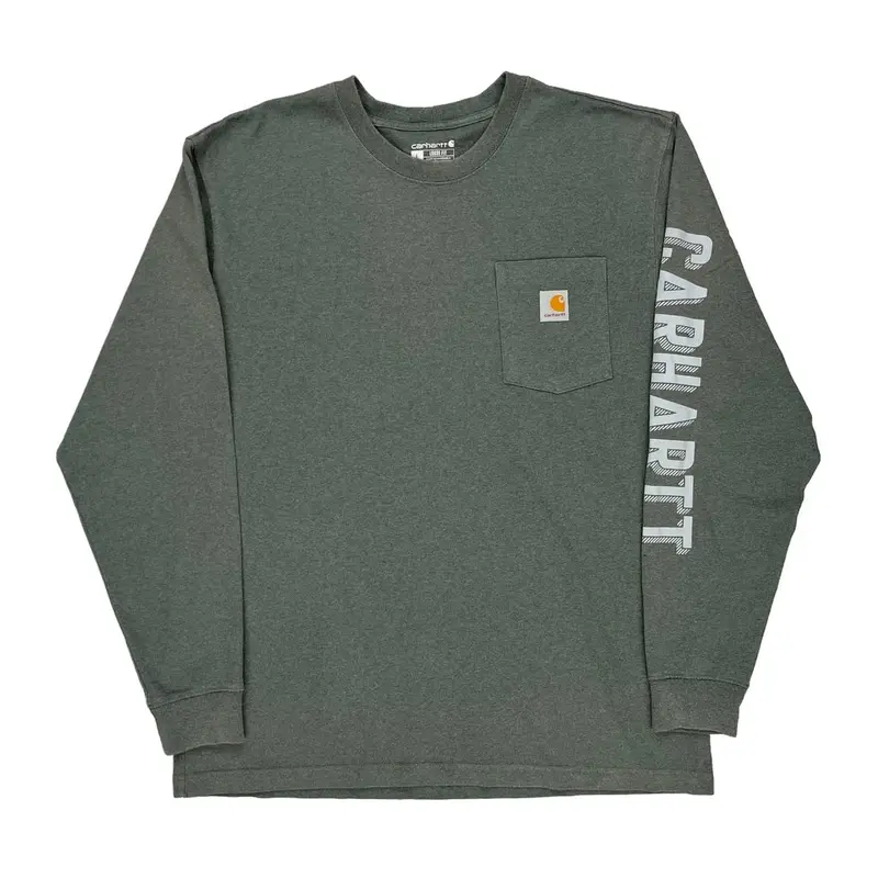 Loose Fit Carhartt Long Sleeve T-Shirt - Large Grey Cotton Blend