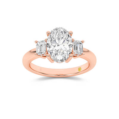 Seraphina Three Stone Hidden Halo Oval Lab Grown Diamond Engagement Ring | 18K Rose Gold 2 5/8 CT. TW.