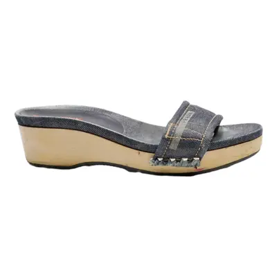 PRADA Platform Slider Sandals Blue Canvas Womens UK 4