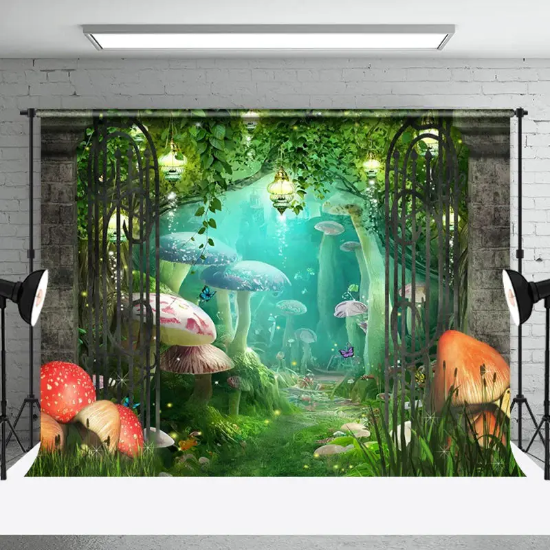 Mushroom Pendant Lamp Leaves Spring Photo Backdrop - Aperturee